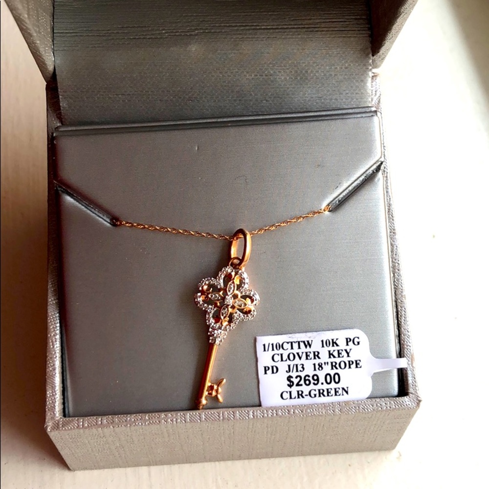 Rose Gold Diamond Clover Key Pendant